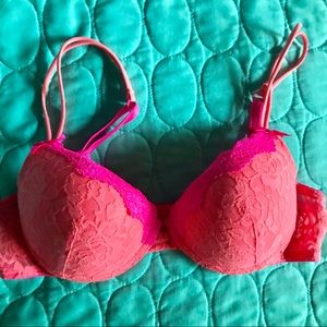 Pink and orange material girl bra